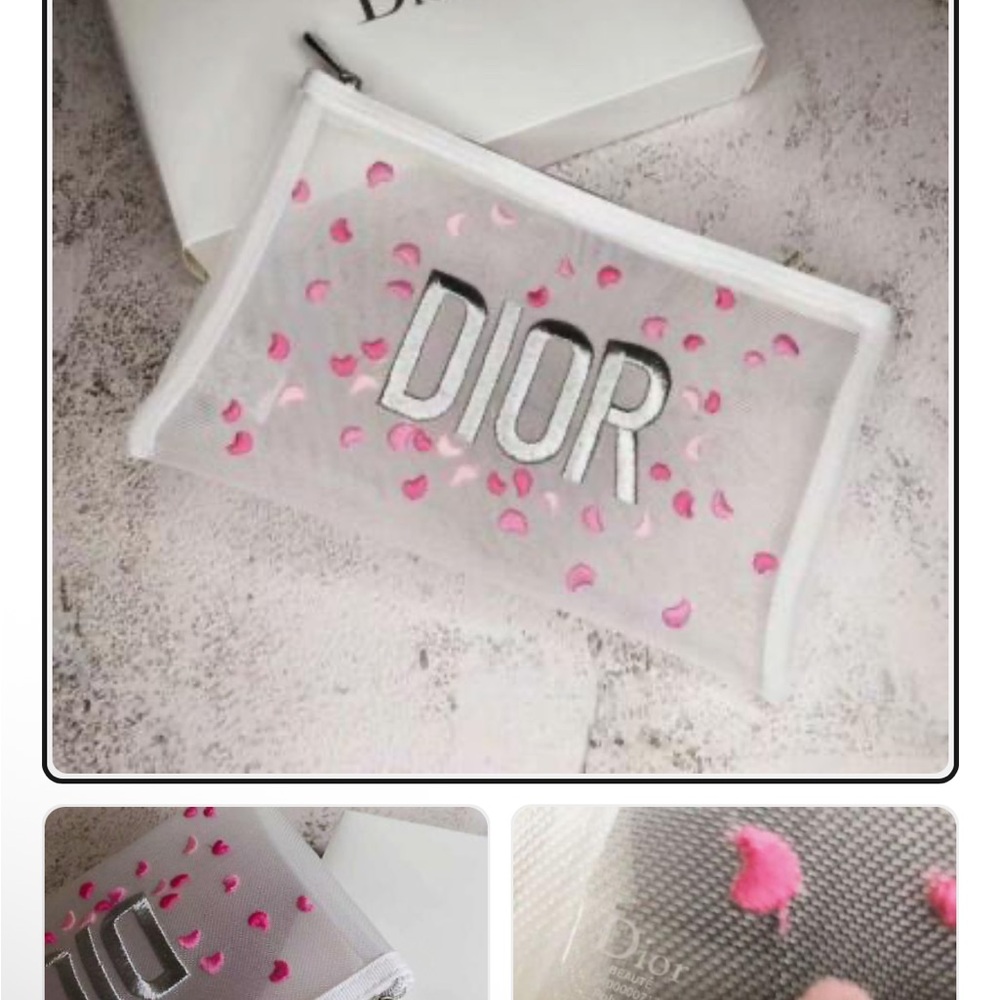 Dior White Mesh Pouch with Pink Petals
